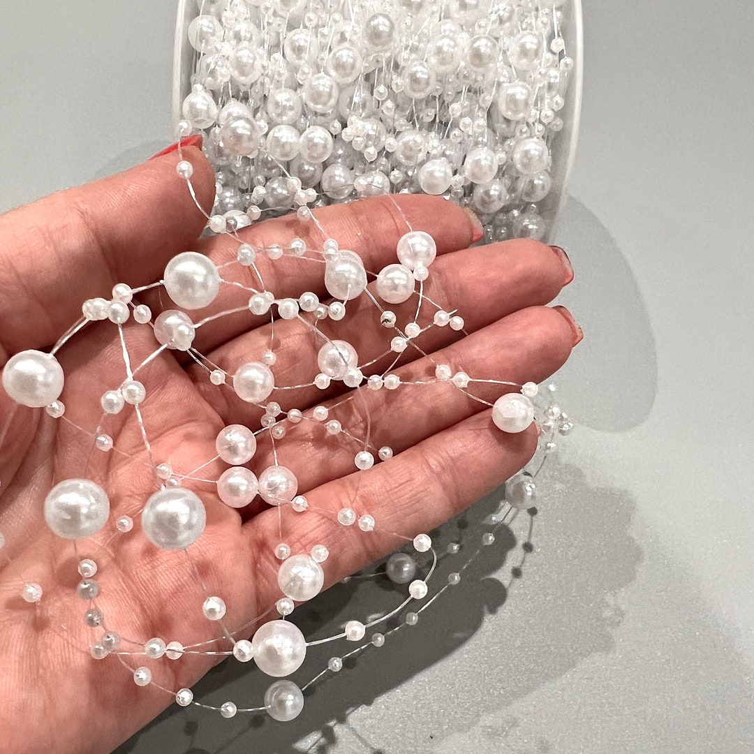 White Pearl Garland on String, Pearl Chain, Garland for Sewing, Wedding ...
