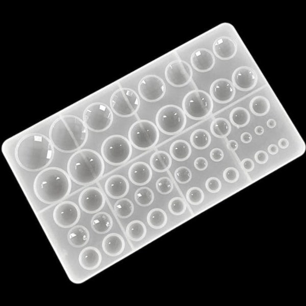 50pc Dome set Mould, Faceted & Round, Silicone Mould, Circle mould, Flat back mould, Semi circle mould, Small circle, Epoxy Resin Moulds,