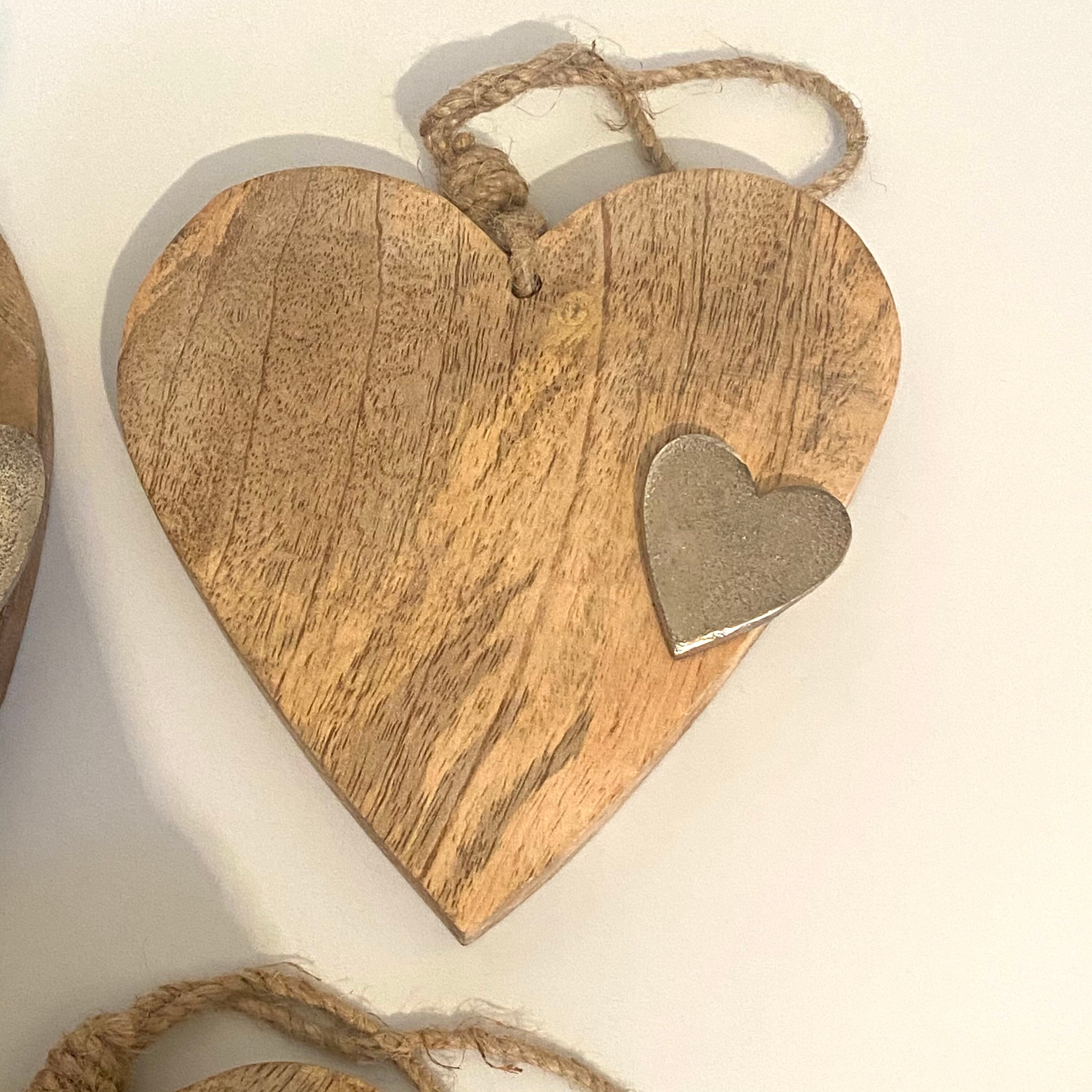 Wooden Heart Ornament With Silver Heart Wall Decor Hanging Etsy UK