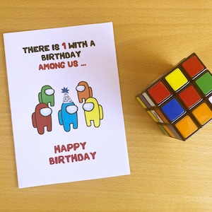 Biglietto di auguri di compleanno Among Us stampabile, download immediato, compleanno Among Us, biglietto di auguri di compleanno per adolescenti, biglietto di auguri di compleanno per adolescenti