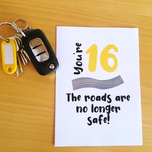 Printable 16th Birthday Card, Funny 16th Birthday Card, The Roads are No Longer Safe, Sixteen Years, Sixteenth Birthday, Instant Download