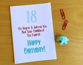 Printable 18th Birthday Card, Childhood Expired, 18th Birthday, 18 Years, Funny 18th Card