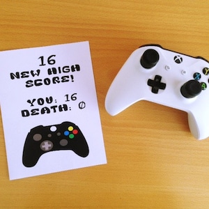 Carte de 16e anniversaire, carte imprimable, téléchargement immédiat, carte mignonne, carte de 16e anniversaire drôle, carte de jeu vidéo, nouvelle carte de score élevé