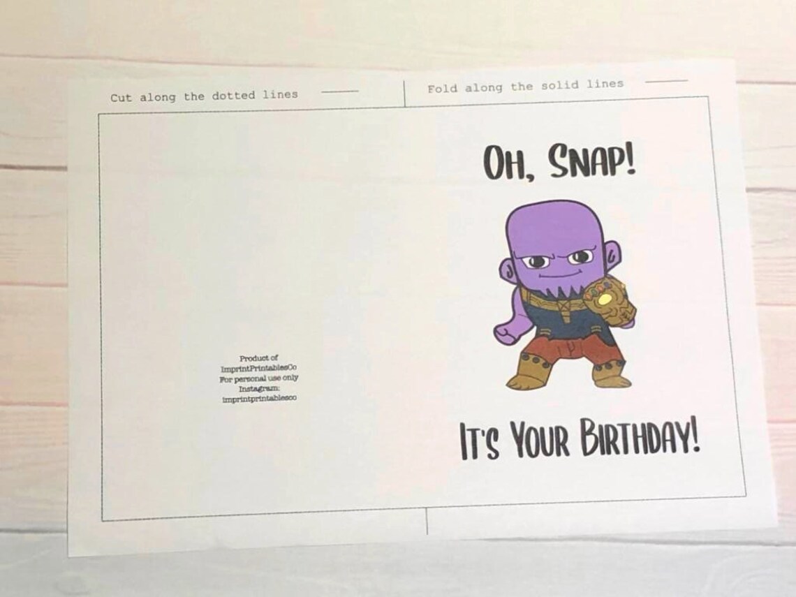 Printable Thanos Birthday Card, Avenger's Card, Thanos Chibi, oh Snap Funny Birthday Card ...