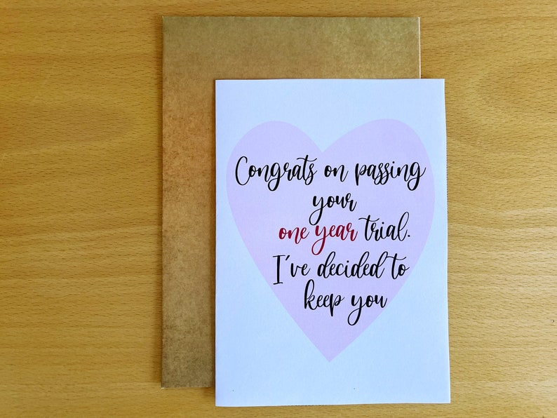 Printable 1st Anniversary Card, First Anniversary, One Year Trial, Cute ...