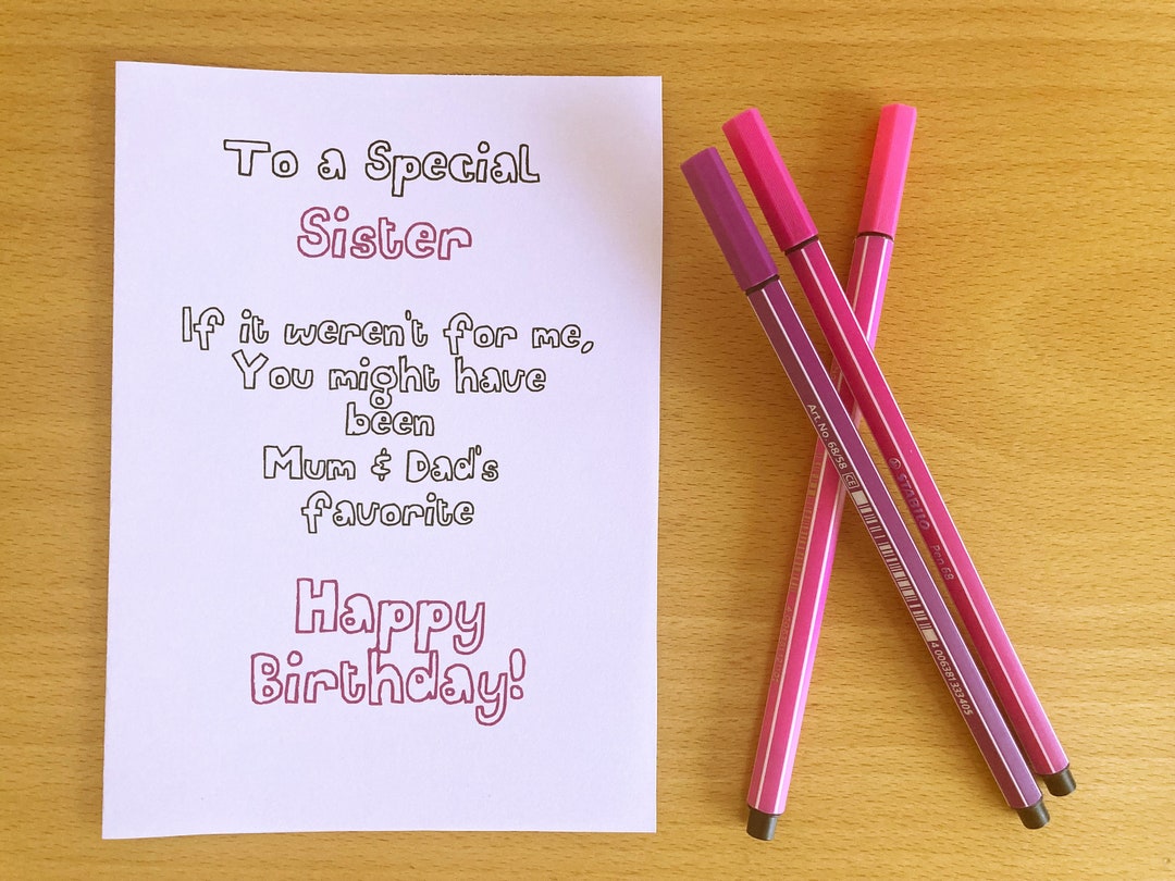 Printable Sister Birthday Card, Funny Sister Birthday Card, Instant ...