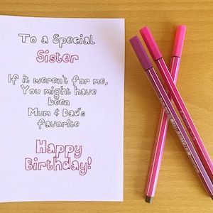 Printable Sister Birthday Card, Funny Sister Birthday Card, Instant Download, Sister Birthday, Sister Card