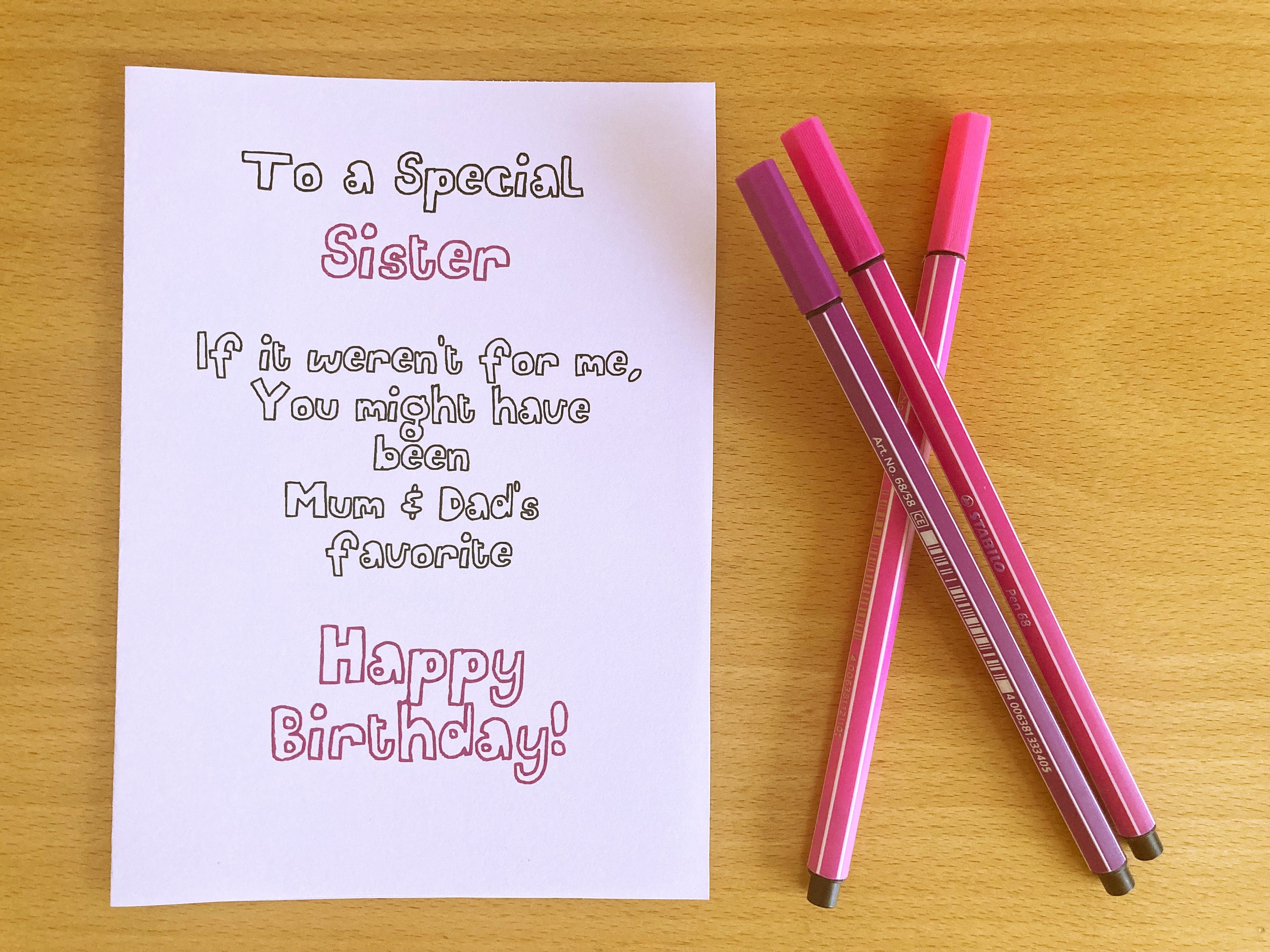 Printable Sister Birthday Card, Funny Sister Birthday Card, Instant ...