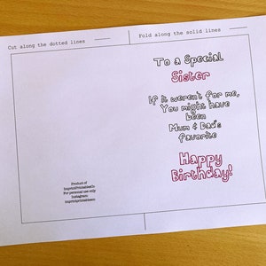 Printable Sister Birthday Card, Funny Sister Birthday Card, Instant ...