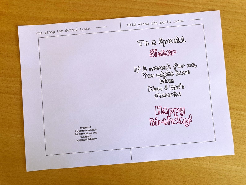 Printable Sister Birthday Card, Funny Sister Birthday Card, Instant ...
