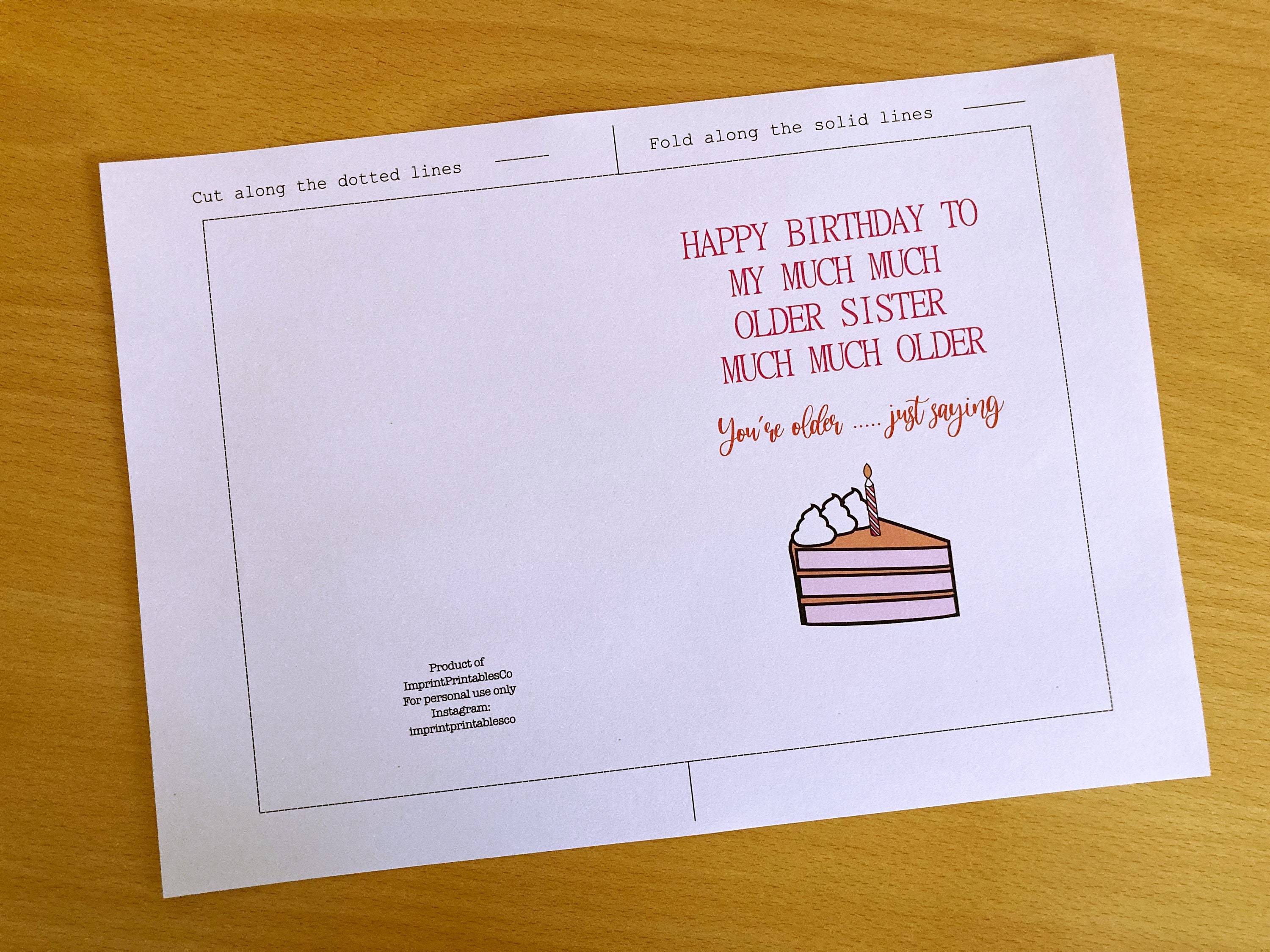 Printable Sister Birthday Card, Older Sister Card, Sister Birthday ...