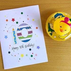 Druckbare Karte zum 10.Geburtstag, Karte zum 10.Geburtstag, Sofort Download, 10.Geburtstag, Karte zum zehnten Geburtstag