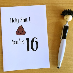 Carte de 16e anniversaire imprimable, merde de 16 ans !, seizième anniversaire, carte de 16e anniversaire drôle