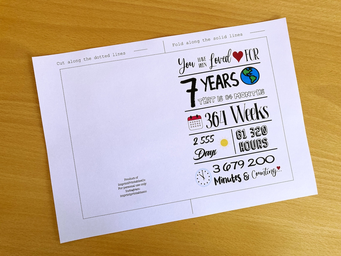 Printable 7th Birthday Card, Loved for 7 Years, 7th Birthday, Instant ...