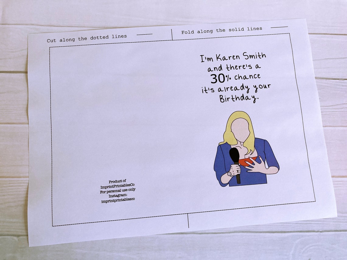 Printable Mean Girls Birthday Card, Karen Smith Mean Girls, 30% Chance ...