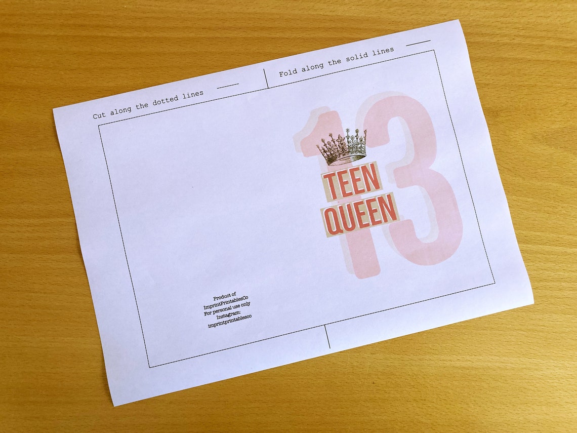 Printable 13th Birthday Card, Teen Queen, 13th Birthday Card, Instant ...