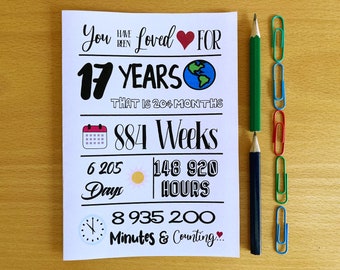 Printable 17th Birthday Card, 17th Birthday, Loved for 17 Years, Instant Download, Seventeeth Birthday