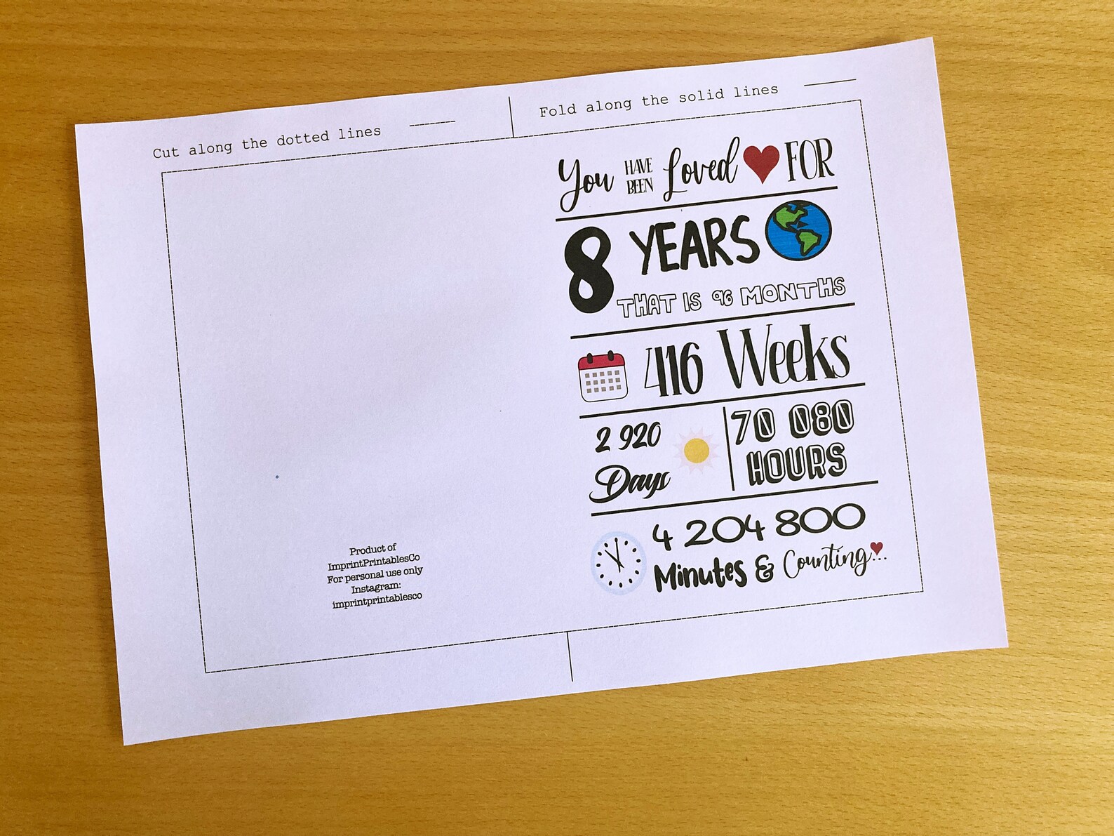 Printable 8th Birthday Card, 8th Birthday, 8 Years of Being Loved ...