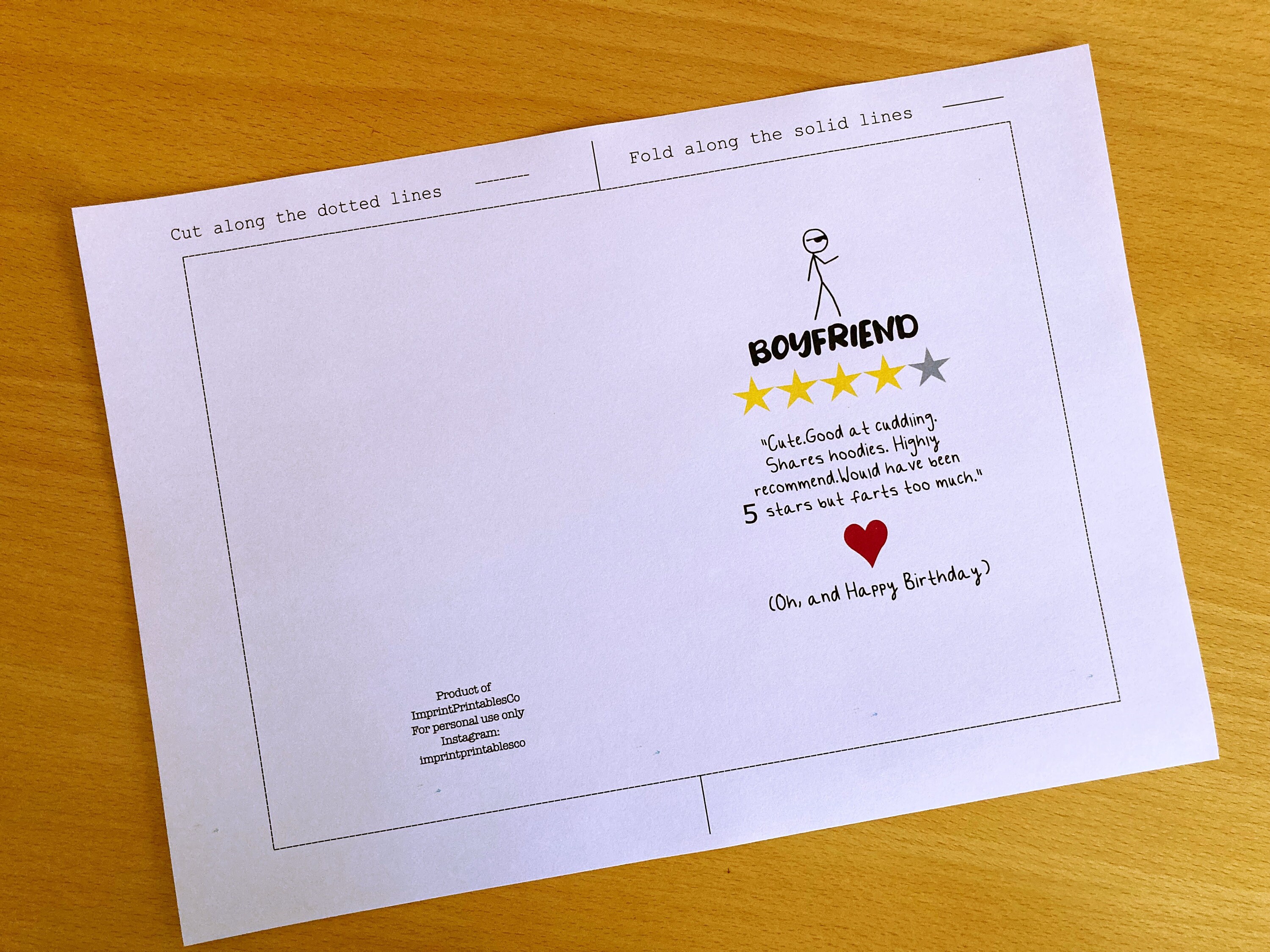 Printable Boyfriend Birthday Card, 4 Stars, Funny Boyfriend Birthday ...