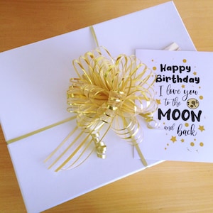Cartão de aniversário para namorado para impressão, cartão de aniversário para marido, eu te amo até a lua e de volta, cartão de aniversário para cônjuge, cartão afetuoso