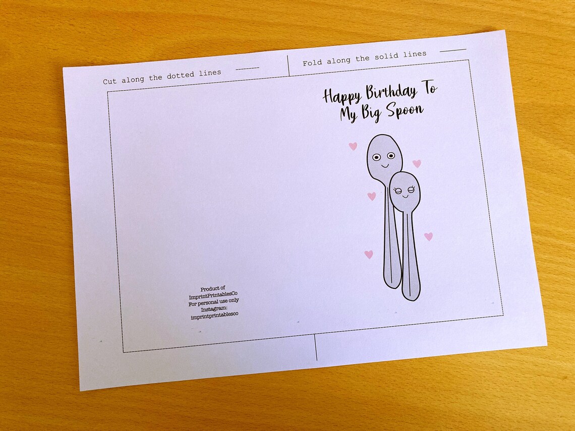 Printable Boyfriend Birthday Card, Girlfriend Birthday Card, Big Spoon ...