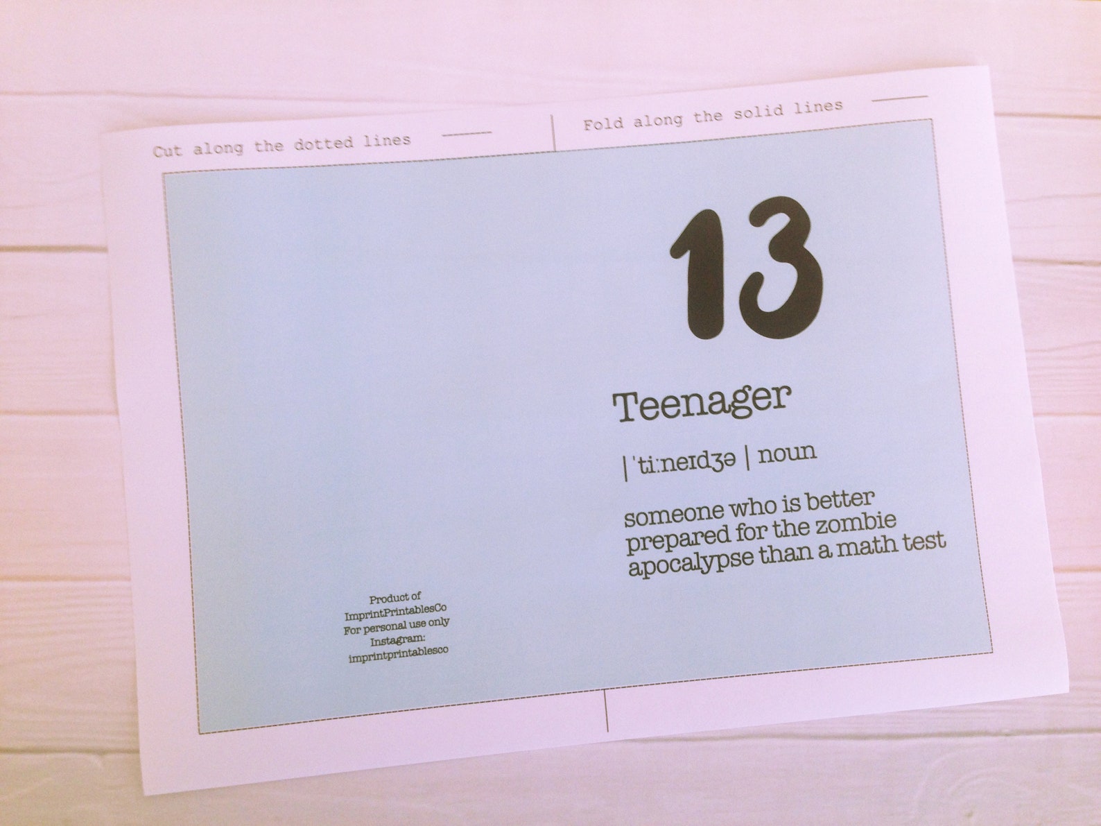 Printable Birthday Card, 13th Birthday Card, Teenager Birthday Card ...