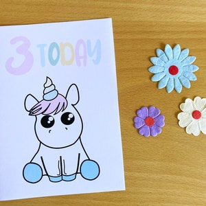 Printable 3rd Birthday Card, Third Birthday, 3 Today, Cute Unicorn Birthday Card, 3 Years