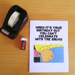 Druckbare Geburtstagskarte, Meme Geburtstagskarte, Arthur Fist Meme, Can't Celebrate With The Squad, lustige Geburtstagskarte, Sofort Download, Meme