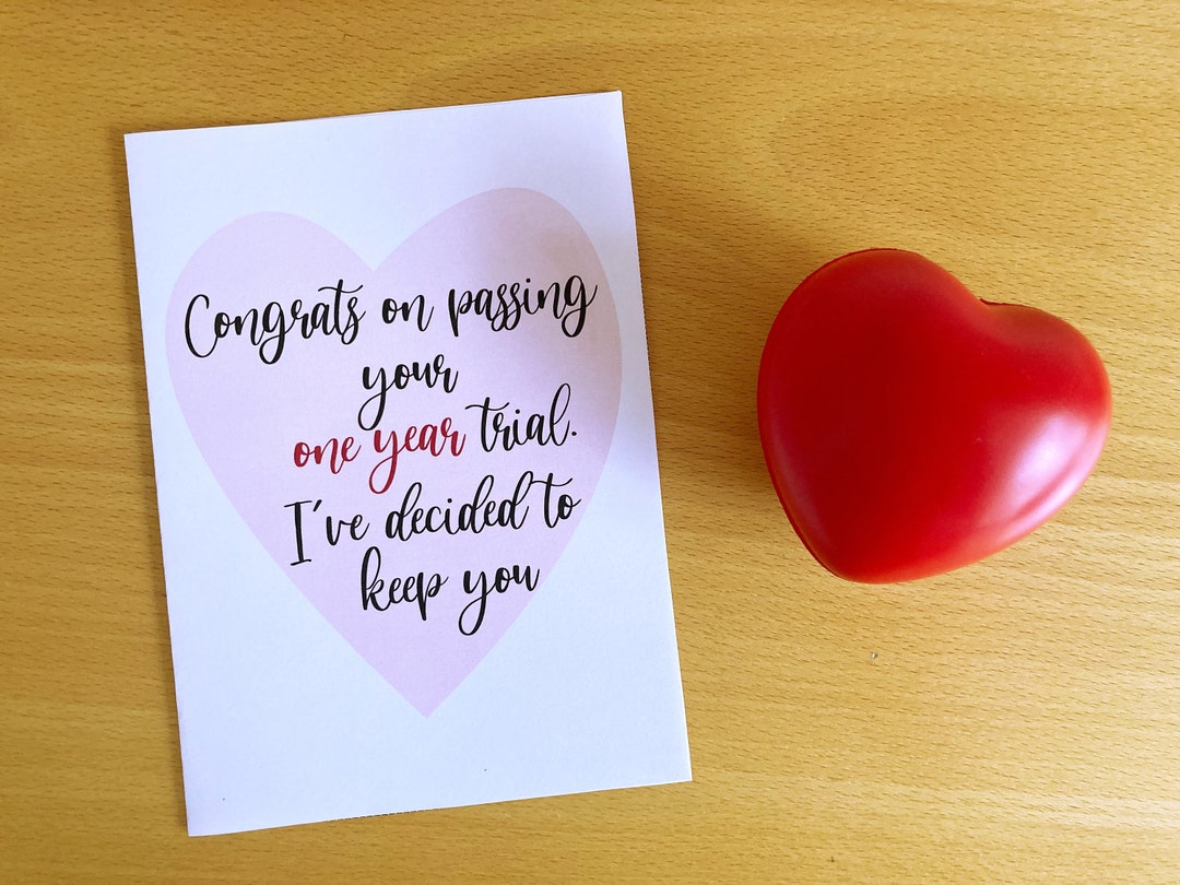 Printable 1st Anniversary Card, First Anniversary, One Year Trial, Cute ...