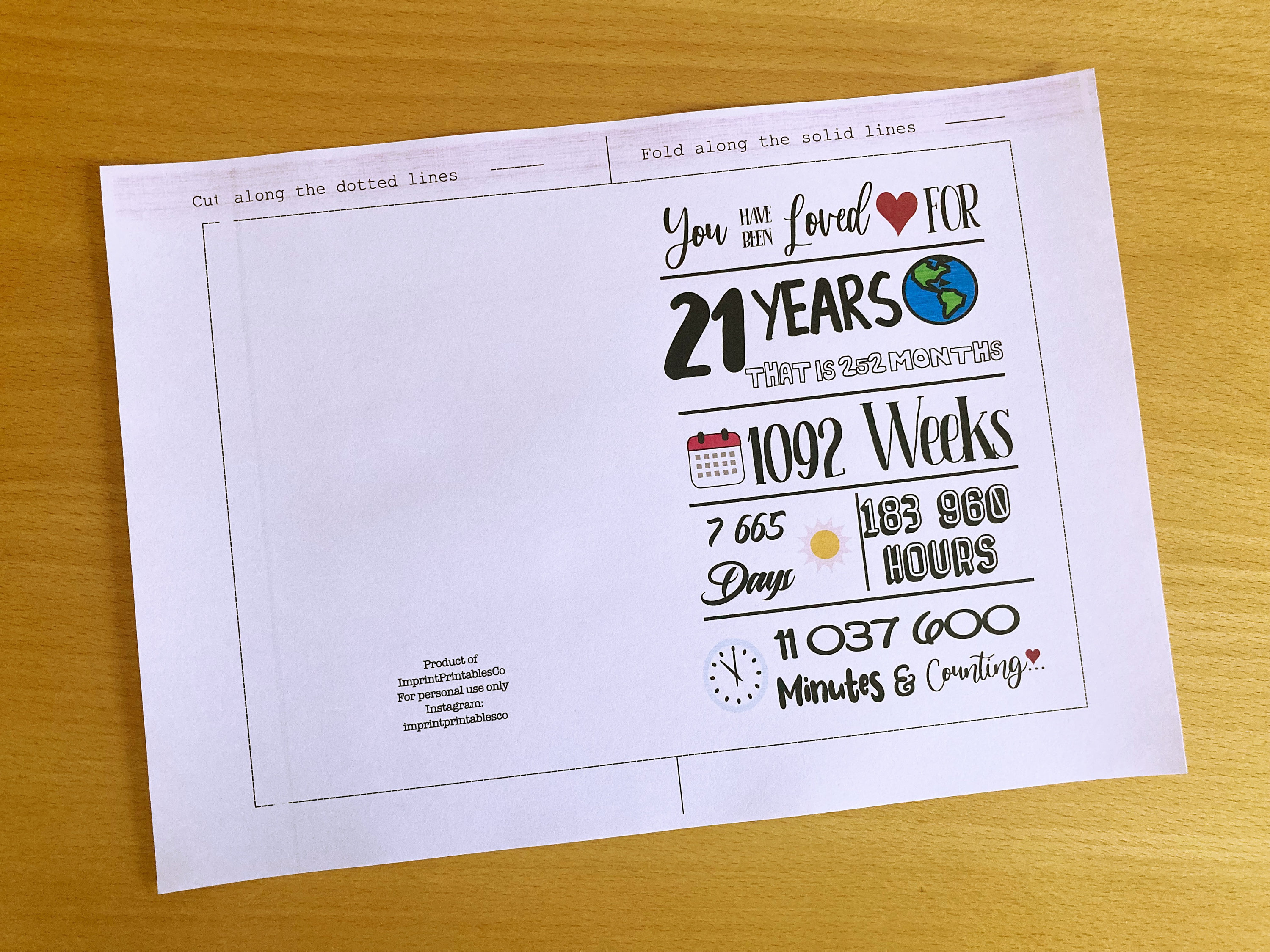 Printable 21st Birthday Card, 21st Birthday, Loved for 21 Years ...