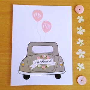 Printable Wedding Card, Just Married, Wedding Car, Cute Mr and Mrs Card, Wedding Gift Card, Wedding Celebration Card, Pastel Wedding Card