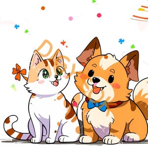 10 originele clipartafbeeldingen voor hond en kat, aquarel JPG clipart, junk journaling, scrapbooking, kaarten maken, fantastische grillige vrienden