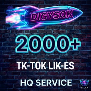 May include: A digital graphic on a brick wall background. The image features a neon rocket with the text "DIGYSOK". Below the rocket is the text "2000+", followed by "TK-TOK LIK-ES" and "HQ SERVICE". The Digysok logo is in the bottom right corner.