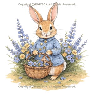 15 Peter Rabbit cliparts, Beatrix Potter Style, Spring Bunny, Card making, High Quality JPG, Paper craft, Digital download, Junk Journal