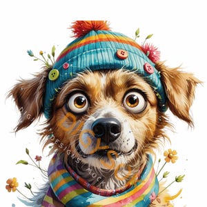 10 originele hond clipart, aquarel JPG-illustraties, ongewenste dagboek, scrapbooking, kaarten maken, digitale download, fantastisch, grillig, vermoeide puppy