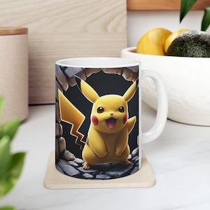 Pikachu 3D Mug Wrap, Cartoon Pikachu Fan Art PNG and SVG,Pikachu Colorful Cracked Hole Mug Wrap,Pokemon Design Png,Mug Sublimation