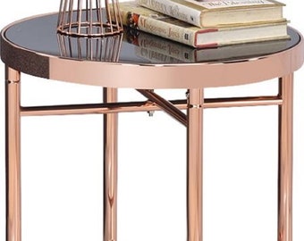 Glass Top Cross Legs End Table ROSEGOLD