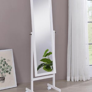 Freestanding mirror with wheels  solid pine wood