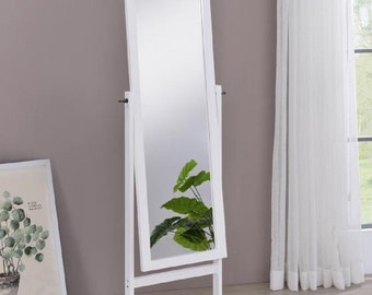 Vrijstaande spiegel met wielen massief grenenhout