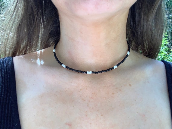 The Gabby beaded necklace Black and white beaded choker necklace - Main Image