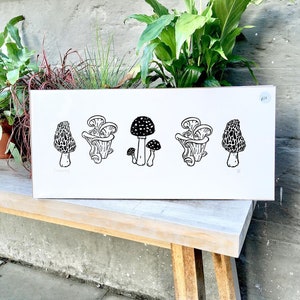 Mushrooms/ Fly Agaric/ Morel/ Oyster mushroom/ Lino Print