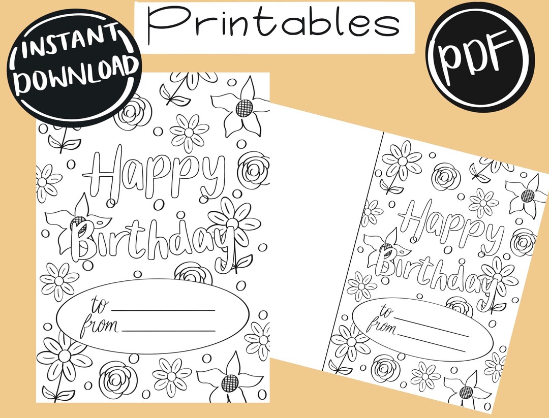 Happy Birthday Printable Card Digital Download Colouring - Etsy