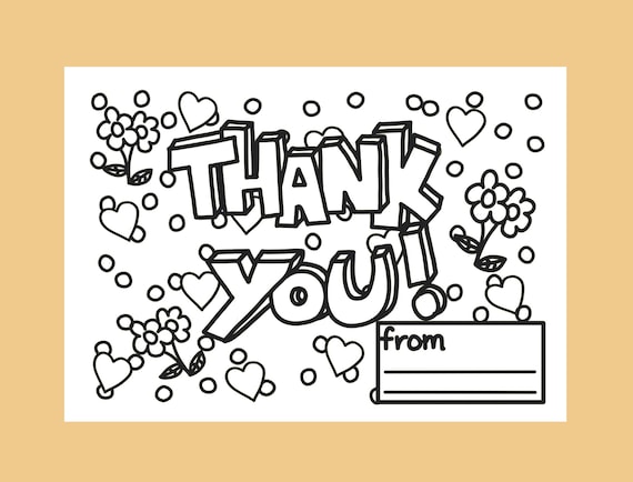 thank you coloring page printable thank you colouring card etsy