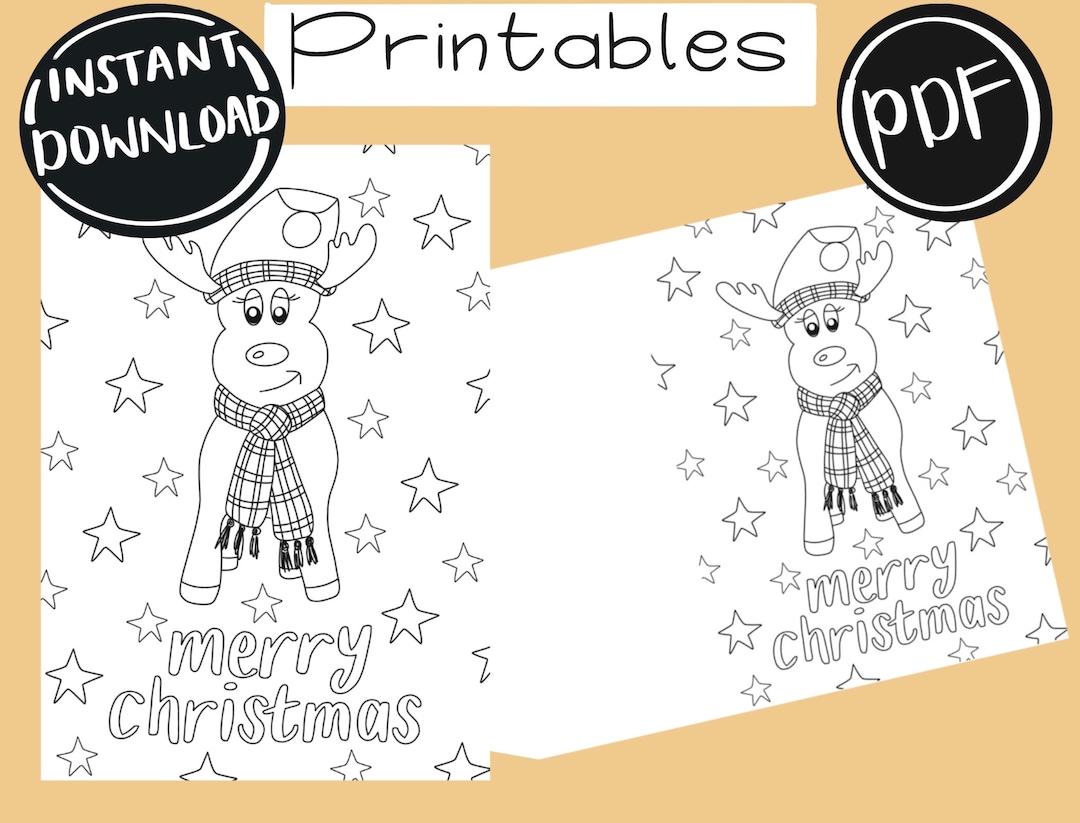 Printable Christmas Reindeer Coloring Page Card Kids