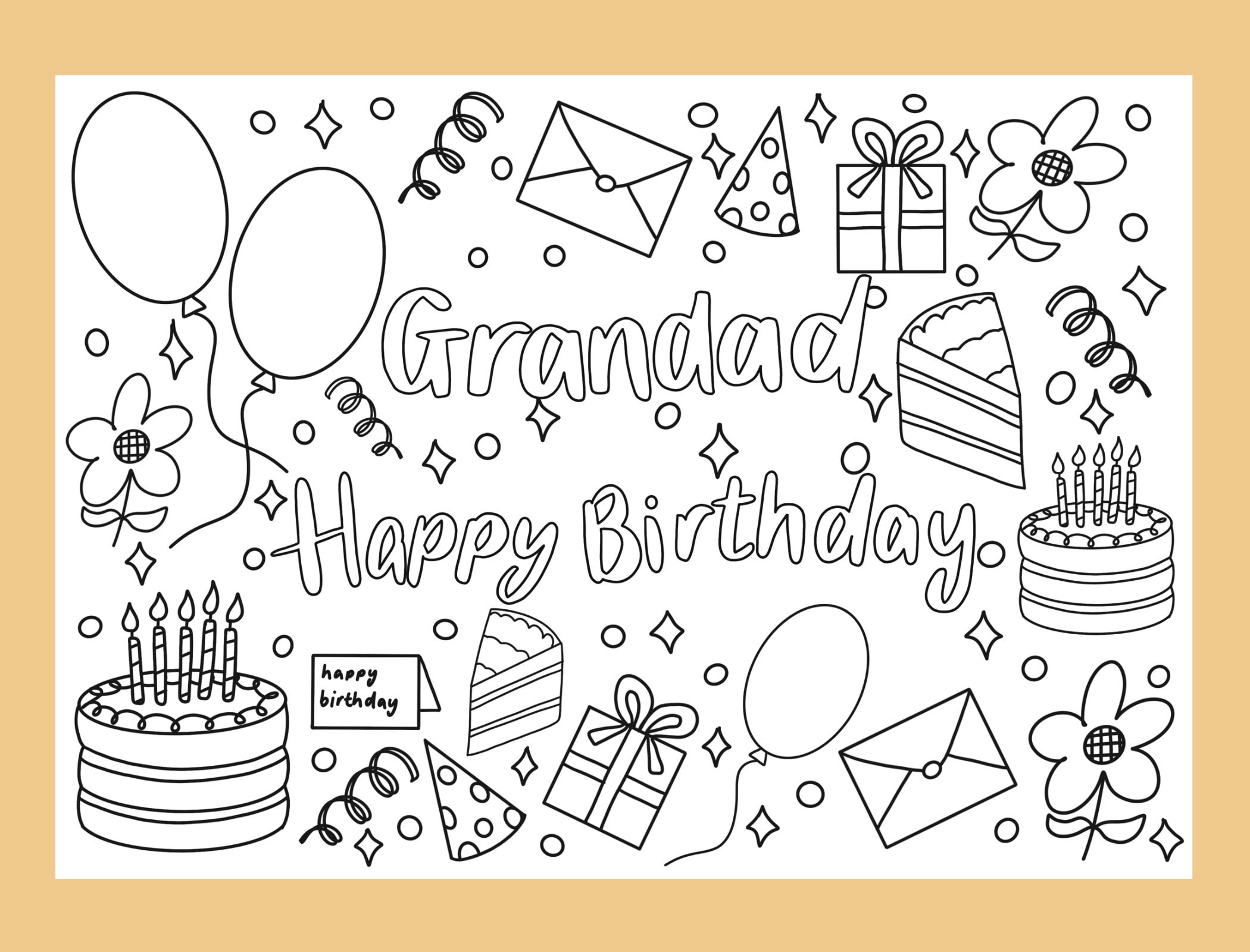 Printable Happy Birthday Coloring Card Grandad Kids Etsy Australia