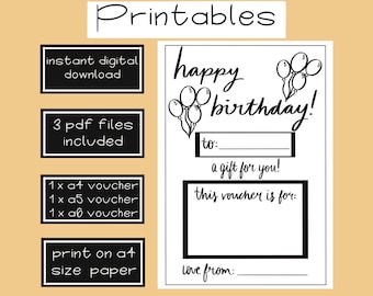 Printable birthday gift certificate// happy birthday voucher, print at home gift coupon