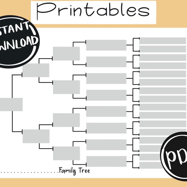 Family tree people sheet// basic family history page, printable pdf, A4, 11x8.5(US letter)