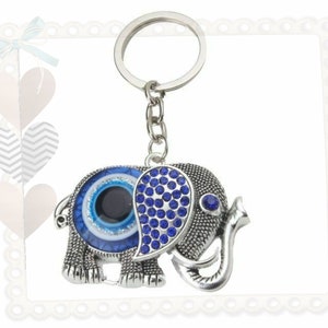 Evil Eye Keychain, Elephant Hanging Decor, Handcraft Key Holder, Good Luck Keychain, Devil Blue Eyes Car Pendant Bag Pendant image 2