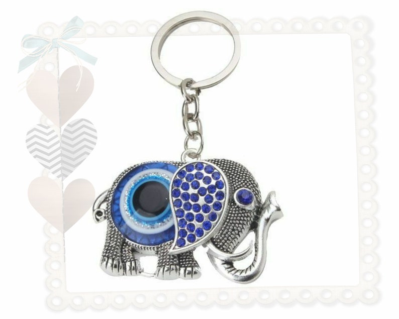 Evil Eye Keychain, Elephant Hanging Decor, Handcraft Key Holder, Good Luck Keychain, Devil Blue Eyes Car Pendant Bag Pendant image 2