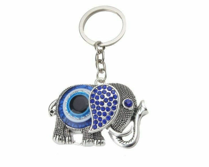 Evil Eye Keychain, Elephant Hanging Decor, Handcraft Key Holder, Good Luck Keychain, Devil Blue Eyes Car Pendant Bag Pendant image 3